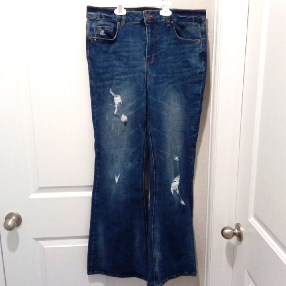 Blue fashion wide open legs Jeans size L